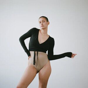 Ozma of California Dance Wrap Top (Regen Silk Noil Jersey) // Black // Large
